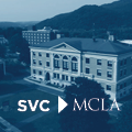 Aerial photo of Murdock Hall with SVC and MCLA logos