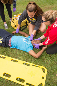 Two students working on a volunteer