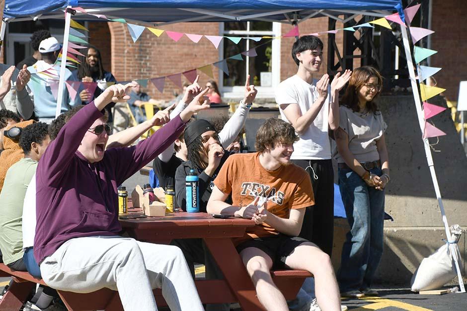 MCLA "Better Together" block party cheering crowd
