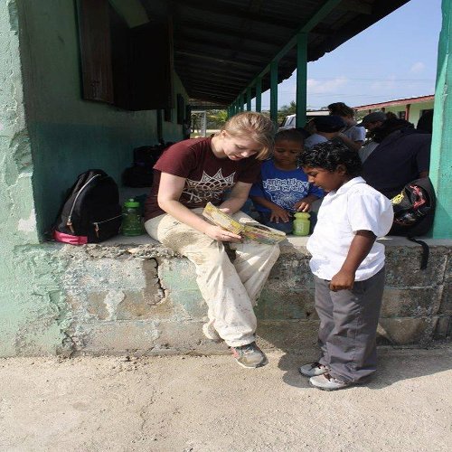 Student helping in community