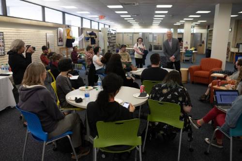 Public speaker at a group meeting