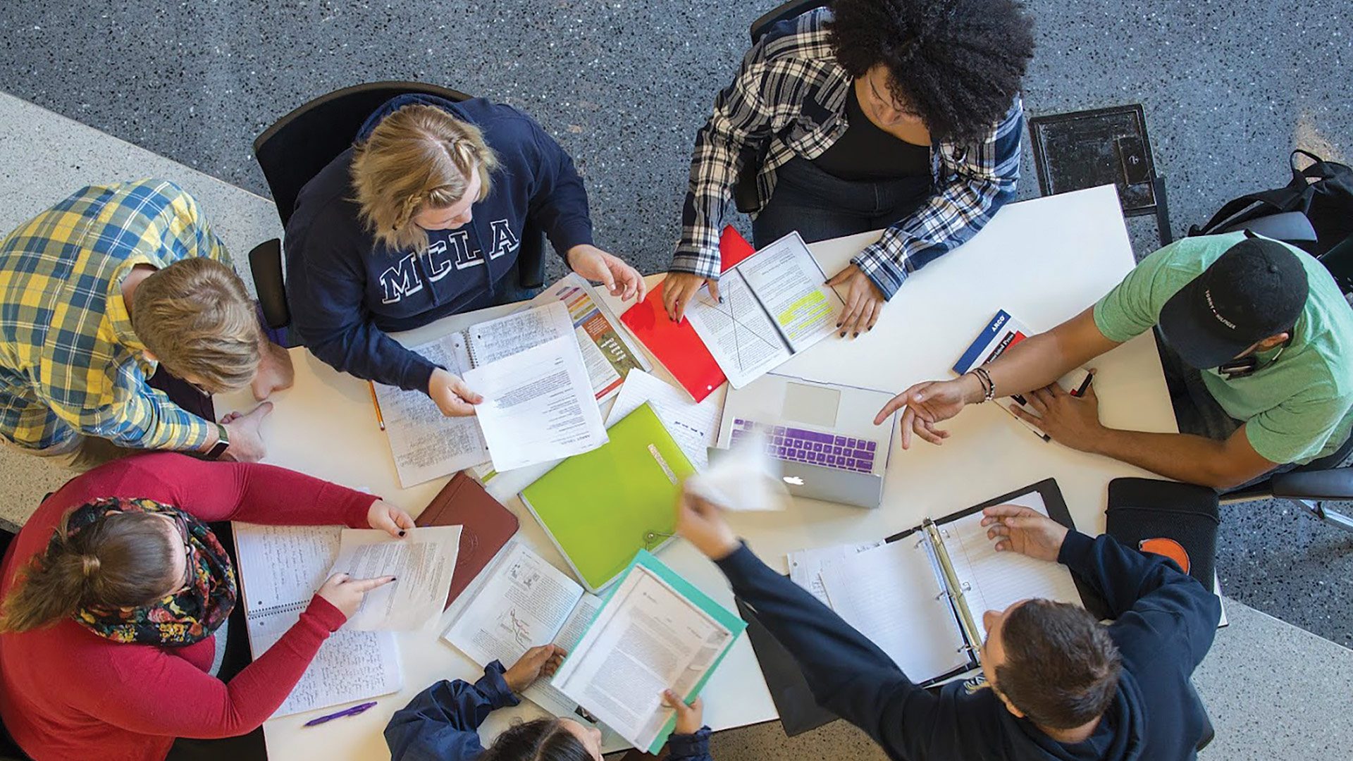 Student studying shot from above