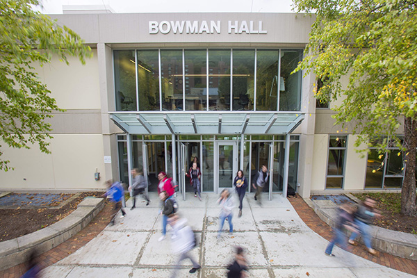 Students walking out of Bowman Hall