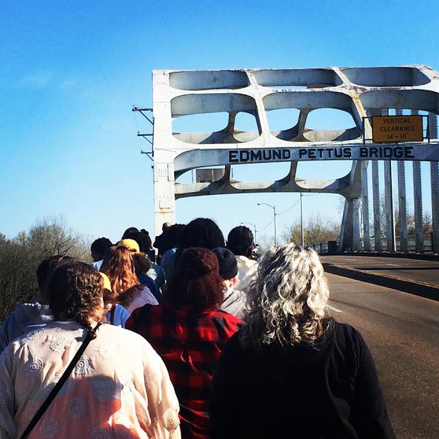 Students crossing the Edmund Pettus Bridge in Selma, Alabama