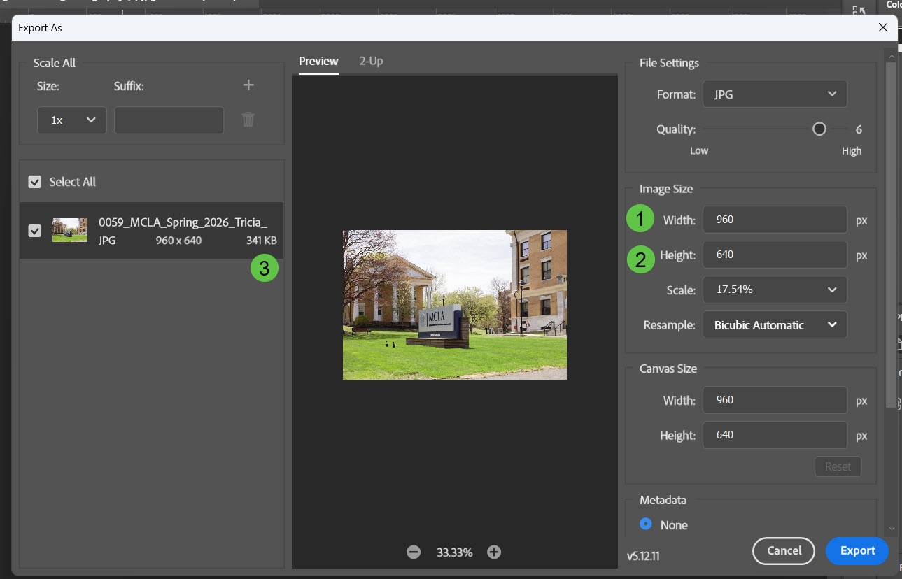 Photoshop width & height properties