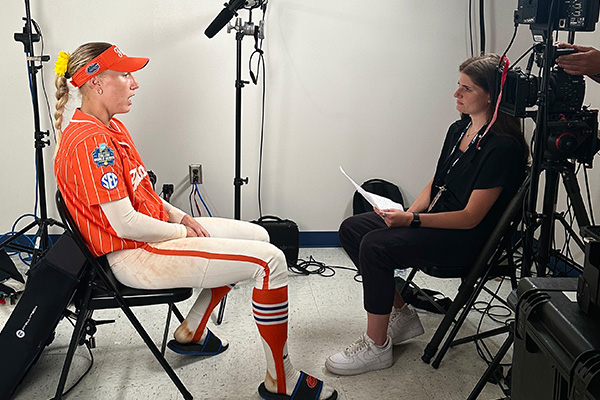 Karina Mattera interviews an athlete