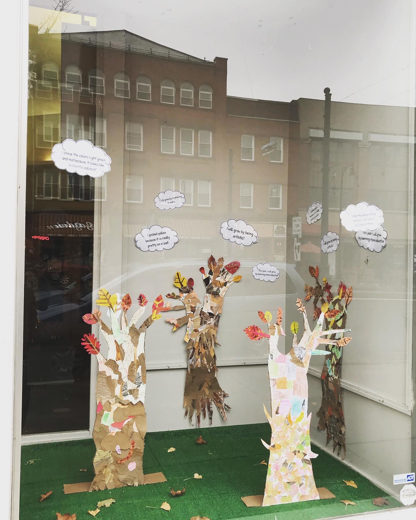Collaged trees made by Egremont fifth-graders with direction from IS183. 