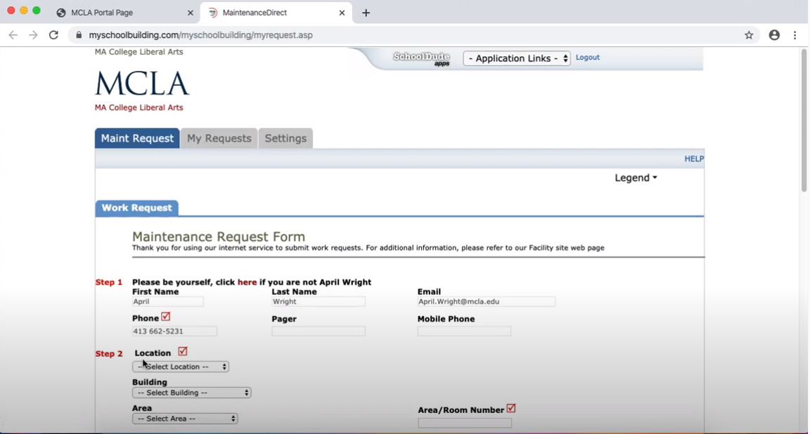 Maintenance Request form