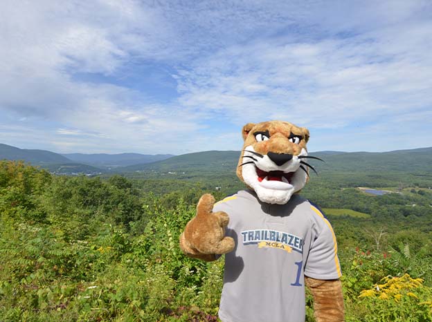 MCLA's Murdock the mascot on a mountain summit