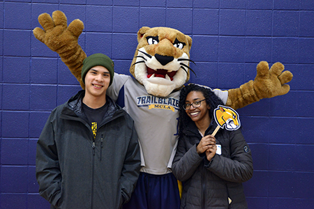 students and trailblazer lion