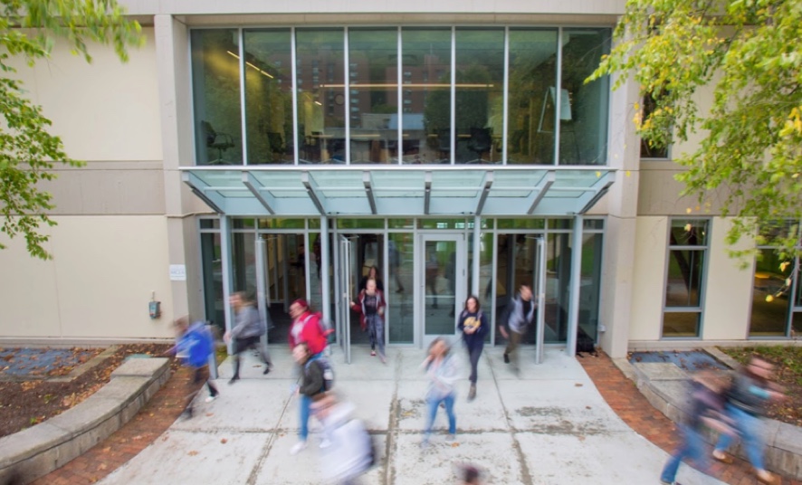 Students exiting Bowman Hall